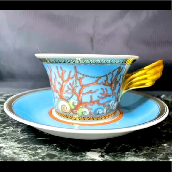 Versace Other - AUTHENTIC VERSACE de La Mer Seashells blue tea Espresso Cup & Saucer RARE gift!